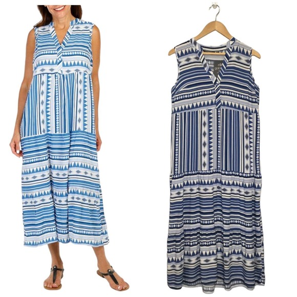 New Mlle Gabrielle Womens Size Small V Neck Sleeveless Midi A Line Dress Blue - Picture 1 of 8